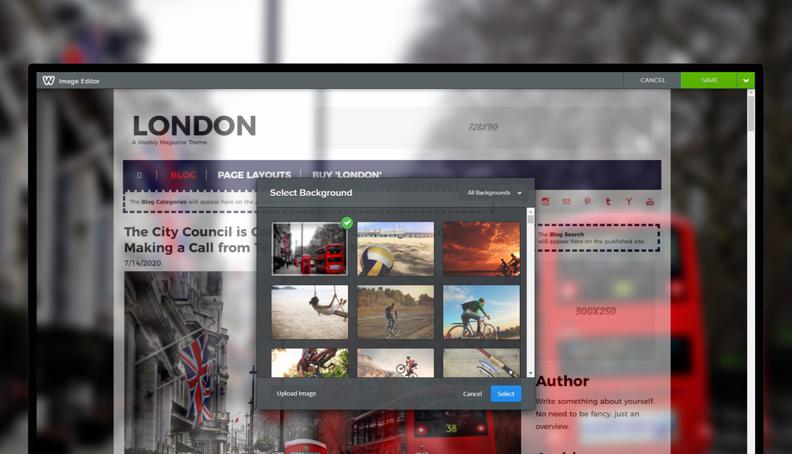 London Weebly Magazine Theme Site Background Theme Option